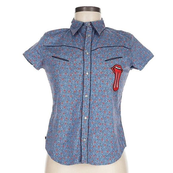 Vintage Ralph Lauren Women's Pearl Snap Short Sleeve Button Up Shirt M Patch - Picture 1 of 5